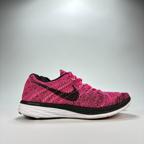 Nike Flyknit Lunar 3 Pink Black Running Shoes Sneakers 698182-602 Women's Size 9 - Picture 1 of 10
